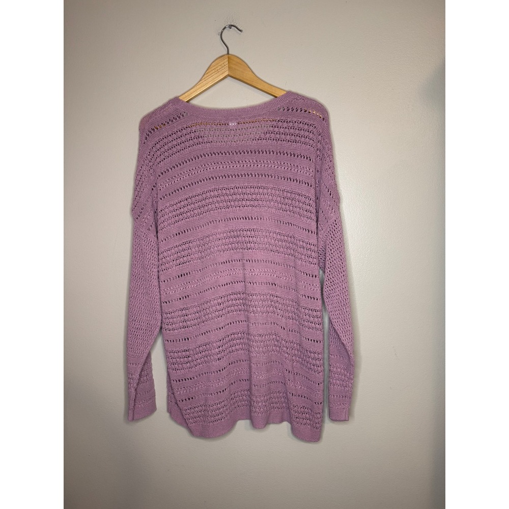 J.Jill Women 1X Purple Open Knit Crochet Sweater Cotton Blend Pointelle Pullover - Picture 4 of 4
